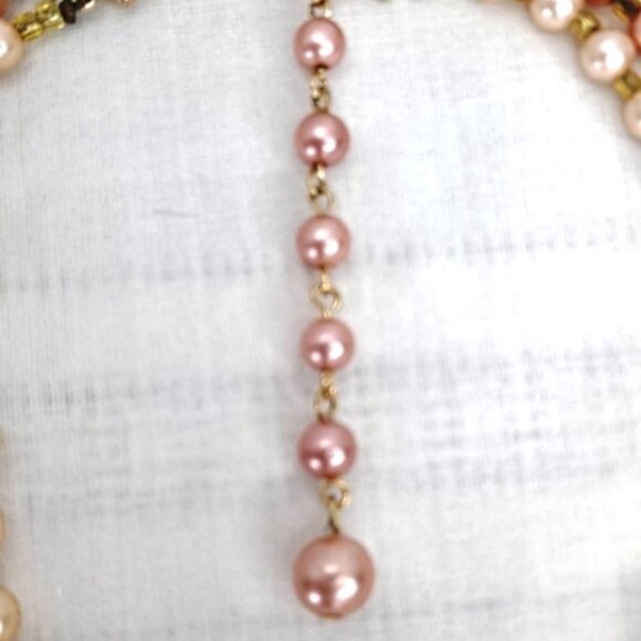 VINTAGE ~ PINK BLUSH PEARL ~ 2 STRAND FASHION NECKLACE - JAPAN 1930-40s - Picture 5 of 6